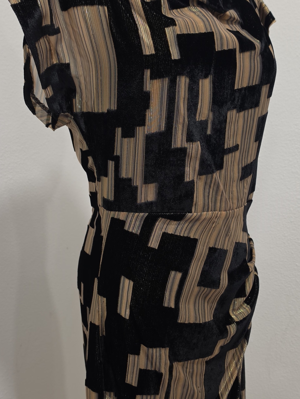 Donna Karan Black and Gold Geometric Midi Sheath Dress - Picture 3 of 15